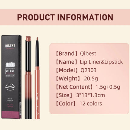 QIBEST 12 Colors Lip Makeup Nude Lipstick Pencil Waterproof Long Lasting Sexy Red Lip Stick Matte Lip Liner Pen Lipstick