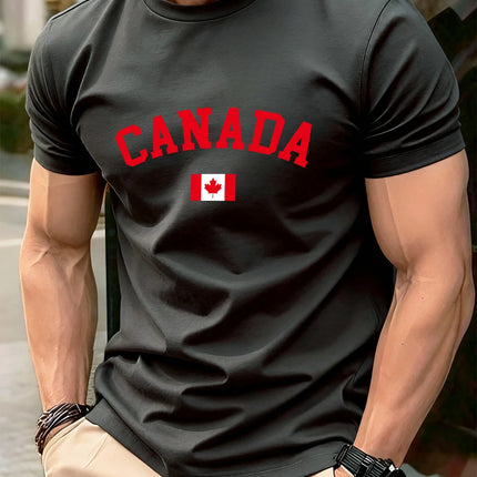 Canada Text With Flag Printed Cotton T-Shirts Men's Summer Short Sleeve T Shirt Soft Oversized O-Neck Tops Basic Men's Clothes