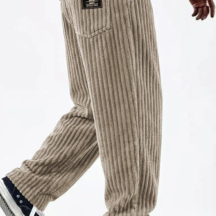 Men'S Corduroy Straight Leg Pants with Drawstring Waist, Pockets, and Logo Design - Stretchy, Casual Fit for Everyday Wear