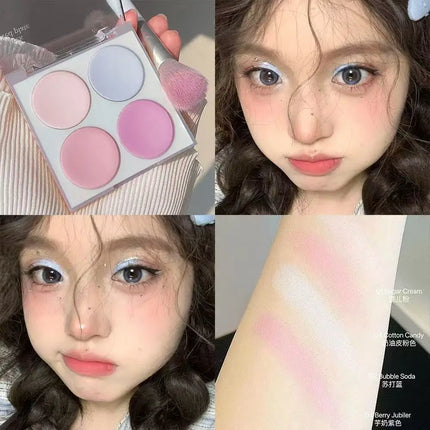 Korean four-color blush,ice cream color,low-saturation pink/blue/purple,naturally brightening & contouring,perfect holiday gift