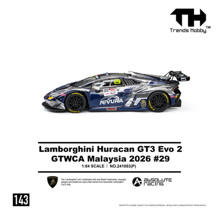 TH 1:64 Lamborghini Huracan GT3 EVO2 - GTWCA 2026 No. 29 Porsche 911 GT3R-B12H2026 No. 911 Alloy Car Model