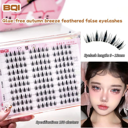 BQI Large-Capacity Glue-Free False Eyelashes Natural Curled Segmented Self-Adhesive Eyelashes No Glue Require Easy to Wear