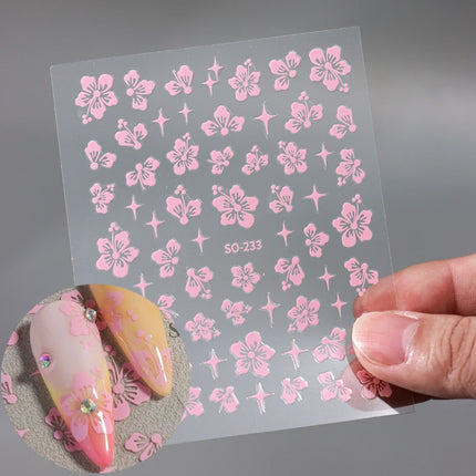 Hibiscus Flower 3D Nail Stickers Cherry Blossom Floral White Florals Petal Nail Art Decals Sliders Manicure Nail Tips Decor