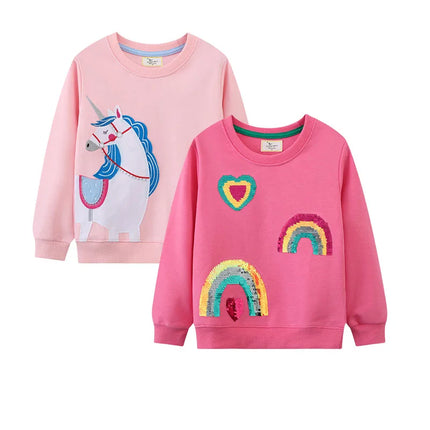 Jumping Meters Girls Long Sleeve Hooded Sweatshirts Rainbow Toddler Kids Shirts Autumn Spring Baby Clothing 2-7T