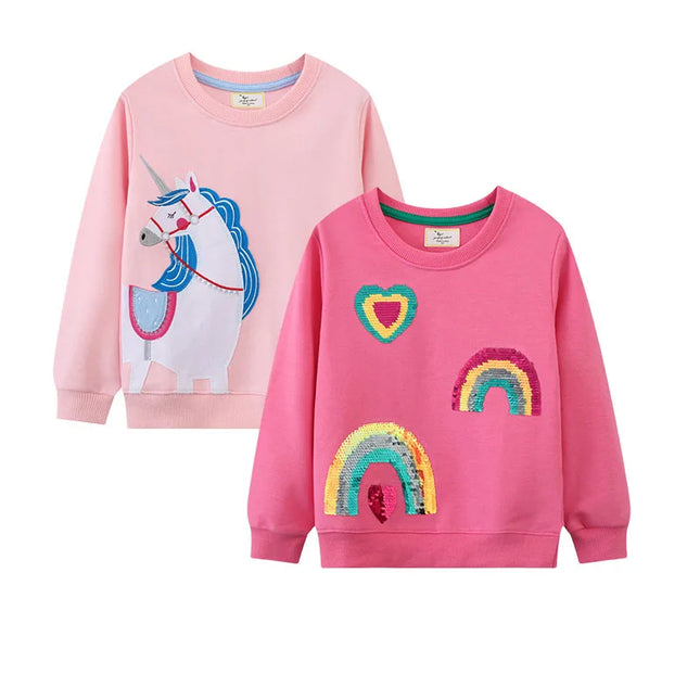 Jumping Meters Girls Long Sleeve Hooded Sweatshirts Rainbow Toddler Kids Shirts Autumn Spring Baby Clothing 2-7T