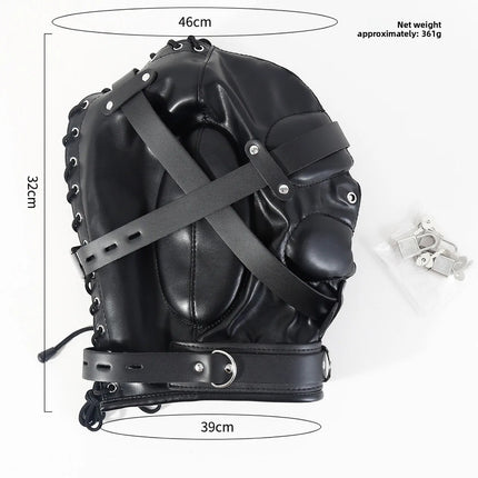 Padded Leather BDSM Hood Mask with Removable Eye Cover Lockable Choker Mouth Opening Slave Role Play Fetish Gear Adult Sex Toy