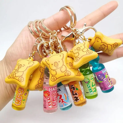 Simulation Marbles Bobble Soda Key Chain Miniature Japanese Ramune Soda keychain Cute Dollhouse Ornaments Bag Accessories