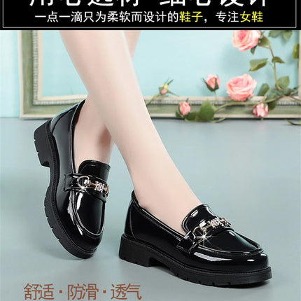 Women's Mary Jane Platform Shoes Round  Head Spring New Metal Chain Casual Soft Patent Leather Slip on Loafers
