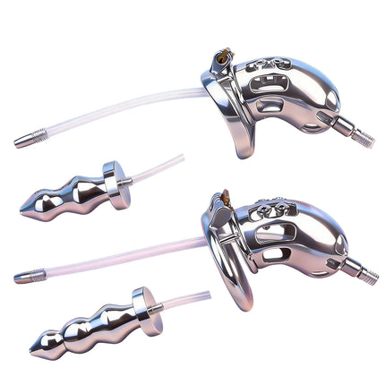 FRRK Curve Cylinder Male Chastity Cage With Metal Anal Plug Silicone Urethral Catheter 2 In 1  Adult Games Sex Toys For Men Gay
