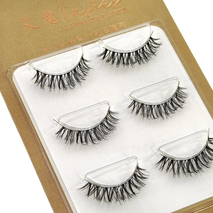 3pairs short Mink Lashes 3D Mink Eyelashes Invisible Band Natural Black Mink False Eyelash Full Strip cilios posticos Reusable