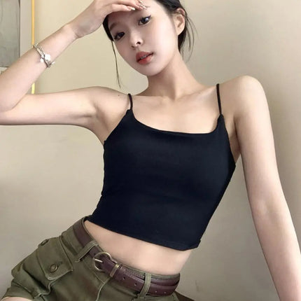 New Women's Tank Tops: Sexy Hollow Back Camisole with Chest Pad, Summer Basic Elastic Tank Top, One-Piece Vest, Casual Short Crop Tops