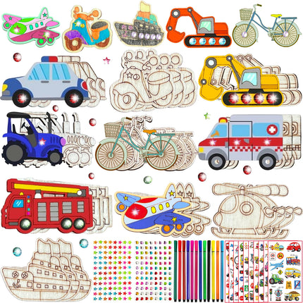 398PCS car wooden crafts set, transportation wooden crafts set, birthday crafts gift, suitable for DIY crafts for girls/boys