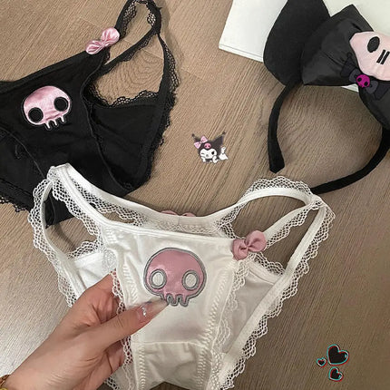 Y2K Kuromi Cotton Panties Sanrio Underwear for Women Anime Kawaii Low Waist Briefs Lace Bow Tie Sexy Girl Soft Sweet Student