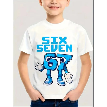 Pure Cotton Children's T-shirt 2026 Summer Number 67 Cartoon Print for Boys and Girls Casual Parent-child Wear Short Sleeved