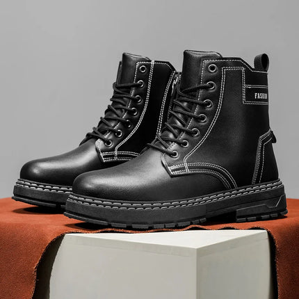 Men's High-Top Leather Combat Boots | Durable & Stylish | Work & Casual Footwear