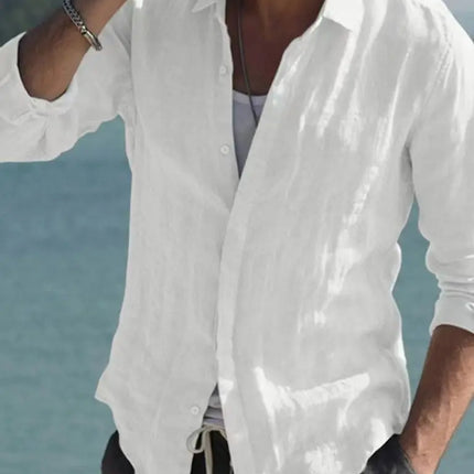Men's retro casual long-sleeved lapel single-breasted cardigan shirt