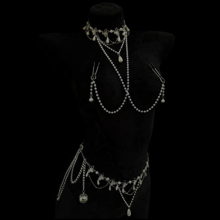 Metal Pearl Tassel Nipple Clamps Body Chain Nipple Massage Collar Body Restraint BDSM Adult Toy Stimulation Couples Foreplay 18+