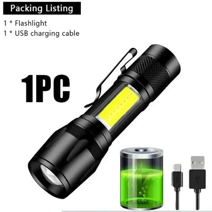 Powerful Mini LED Flashlight COB XPE Zoom Torch Built In Battery USB Rechargeable With Pen Clip Outdoor Camping Emergency Lamp