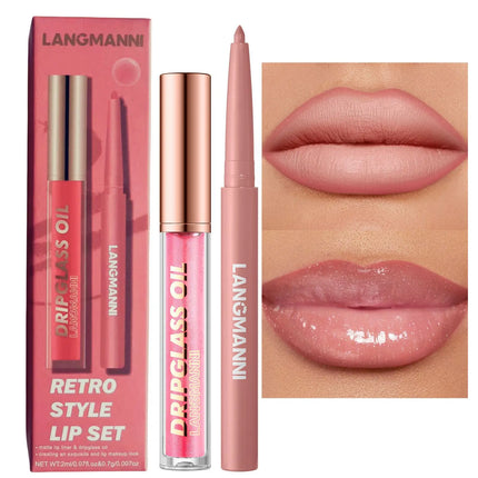 2pcs/Set Smooth Lip Liner+Lip Gloss Set Waterproof Liner Lip Combo Makeup, Long-Lasting Moisturizing Makeup Plump