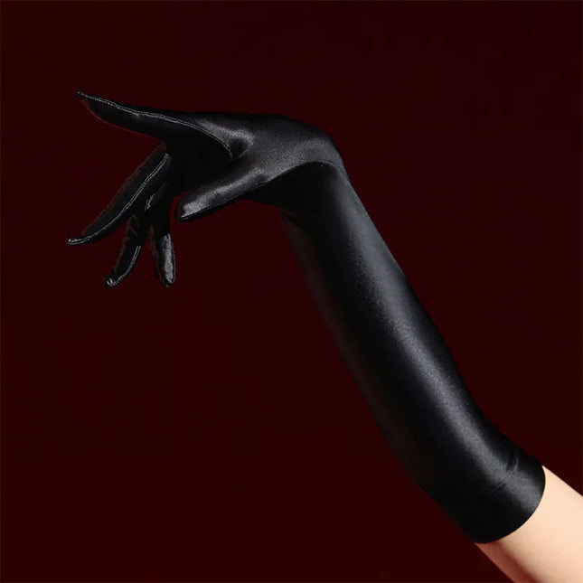 High-Density Soft Elastic Oily Shiny Smooth Anti-Snag Five-Finger Women's Sexy Long Gloves for Pole Dance, Parties, Cosplay, Stage Performance