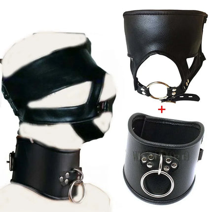 Faux Leather Head Harness Straps Mask Adult Products Oral Fixation Open Mouth Gag BDSM Bondage Roleplay Sex Toys for Women Men