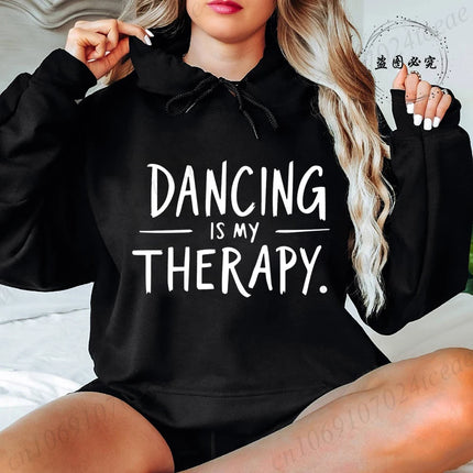Hoodies for Women Ulzzang Grunge Y2k Aesthetic Shirt Autumn Winter Pullover Hoodies Dancing Is My Therapy Graphic Streetwear