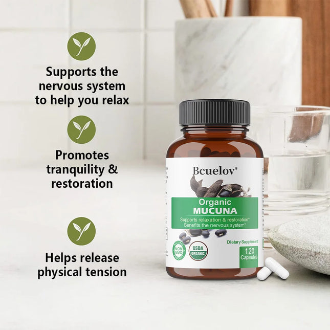 Gélules de Mucuna Bio - Favorise la relaxation et le bien-être - Complément alimentaire à base de plantes pour la santé du système nerveux