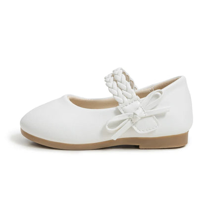 KIDSUN Fashion White Kids Girls Dress Shoes PU Leather Princess Wedding Party School Shoes Low Heel Flats for Little Big Kids