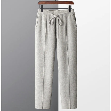 100% Wool Men's Knitted Long Pants Autumn Winter Thickened Slim Fitting Solid Color Warm Flat Corner Pants Leisure