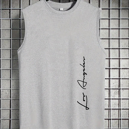 Men's Summer Leisure Sports Fitness Loose Los Angeles Letter Printed Comfortable Breathable Round Neck Sleeveless Tank Top