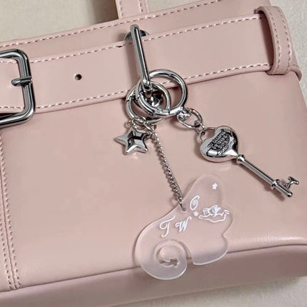 Creative Acrylic Star Angle Wings Keychain For Women Sweet Simple Design Cute Earphone Bag Keyrings Young Girls Jewelry N900
