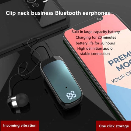 K65 Fashion Bluetooth Headset Business Retractable Lavalier Type Earphone Single Ear Hands Free with Wire Super Long Standby