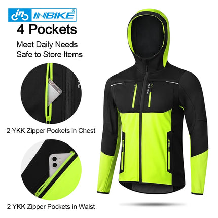INBIKE Men's Winter Cycling Jacket With Hood Warm Fleece Windbreaker Coat For Men Windproof Outdoor Man Cycling Clothing Hiking