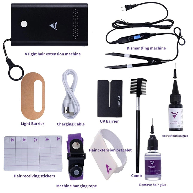 Professional V-Light Hair Extensions Kit V-Light Technology Hair Extension Machine White Hair Extension Tools Kit Set