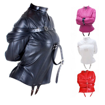 BDSM Sex Bondage Leather Arm Binder Restraint Straitjacket,Cosplay Sexy Costume Slave Binding Straight Jacket Sex Toys For Women