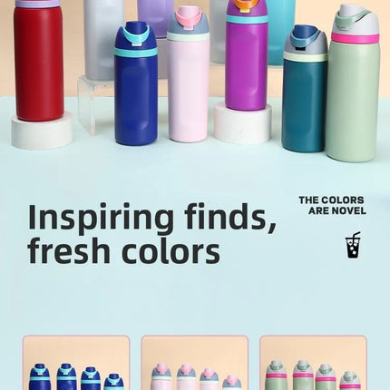 16/19/24/32oz Thermos Cup Fruit Mug Kids Straw Cup Vacuum Flasks Stainless Steel Travel Thermal Water Bottles
