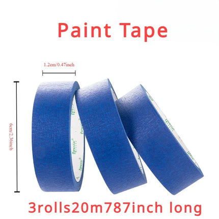 3 - Roll Set of Multi - Surface Paint Tape: 20m/Roll, for Wall Painting, Crafts, Art & Construction. Easy Removal for Home Use.