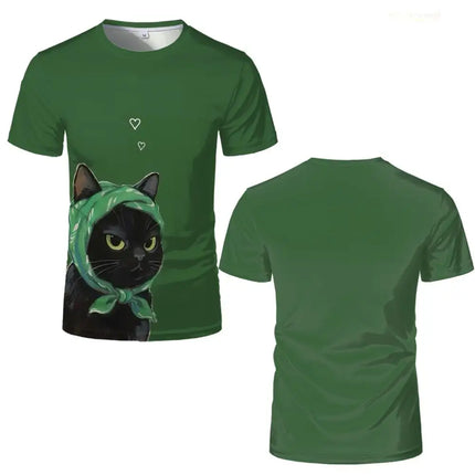 Abstract Artistic Cat Illustration Print T-Shirt Men Women Harajuku Summer Casual Top Funny Modern Minimalist Cat Graphic Tee