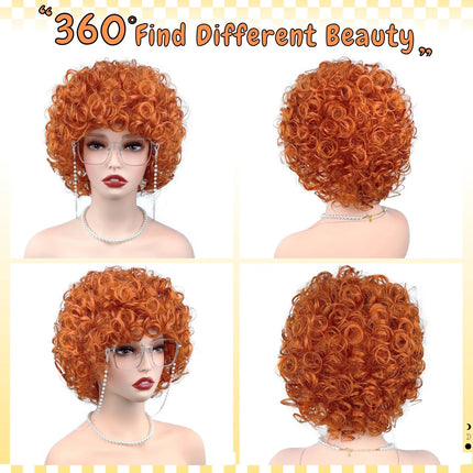 Adult Short Orange and Silver-Gray Curly Wig, Soft and Breathable, Heat-resistant Synthetic Fiber, Suitable for Daily Wear