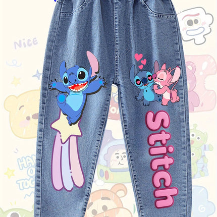 2026 Disney Stitch Girls Straight Pants. Soft, breathable elastic-waist casual lounge trousers for all-season daily wear.