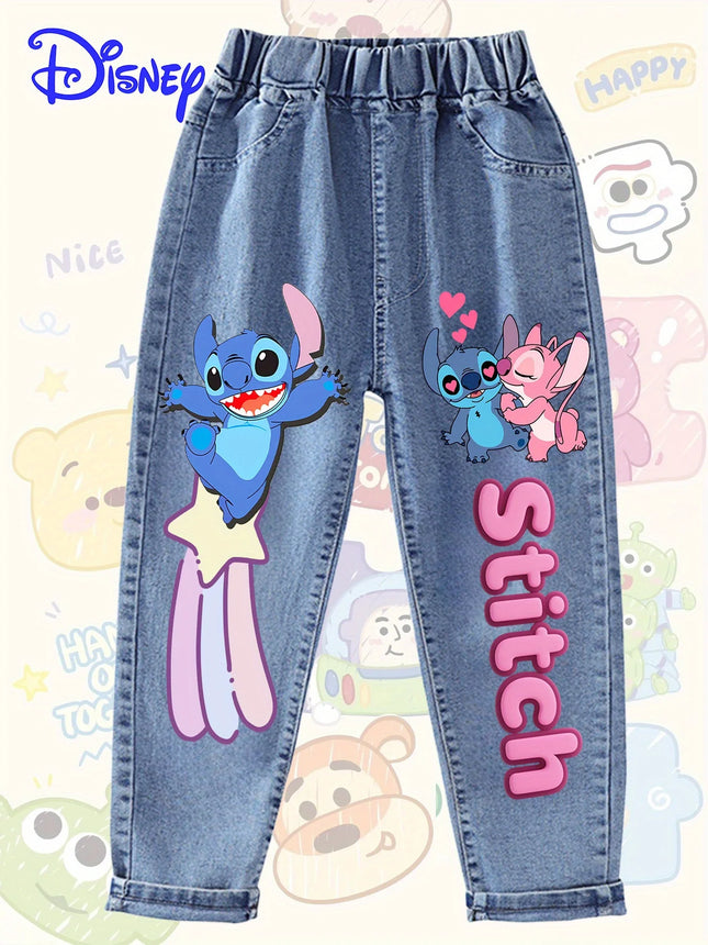 2026 Disney Stitch Girls Straight Pants. Soft, breathable elastic-waist casual lounge trousers for all-season daily wear.