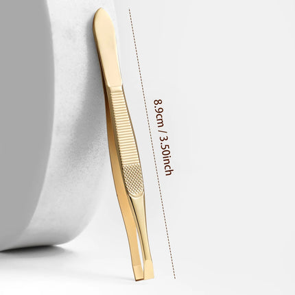 A gold stainless steel eyebrow tweezers, with flat and oblique styles, plucking eyebrows and beard pliers tweezers tools, unisex