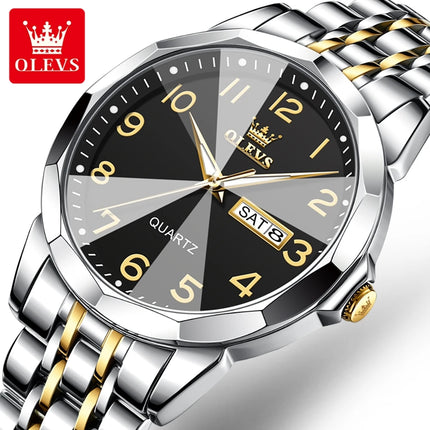 OLEVS Original Waterproof Men's Watches Digital Mirror Quartz Watch for Man Luminous Stainless Steel Wristwatch Male Date Week