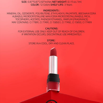 YOUNG VISION 12-Color Velvet Lipstick Long-Lasting Nude Waterproof Matte Non-Transfer Lipstick Women's Cosmetics Makeup