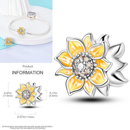 New 925 Sterling Silver Charms Beads Sunflower Flower Daisy Original Charm Pendant Fit Charm Bracelets DIY Jewelry Birthday Gift