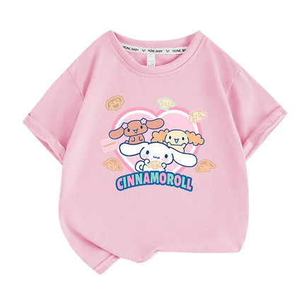 Sanrio Summer Baby Girls 100% Cotton Clothes Kid Children Boys Cinnamoroll Printed T-shirts Cartoon Short Sleeve Top Outfits