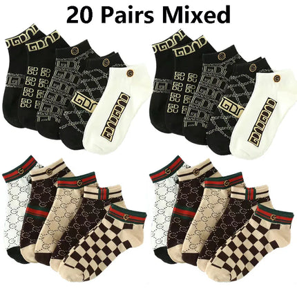 5/10/20 Pairs Winter Socks Men Short Breathable Luxury Socks Designer Brand Low-Cut Fashion Trendy Ankle Socks Geometric Pattern