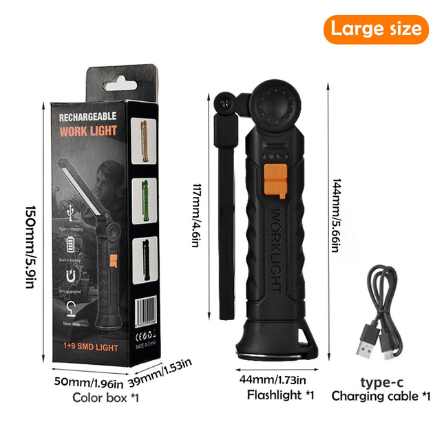 Rechargeable LED Flashlight 4 Lighting Modes Work Light with Tail Magnet Torch Hook Tent Light for Outdoor Camping Lantern