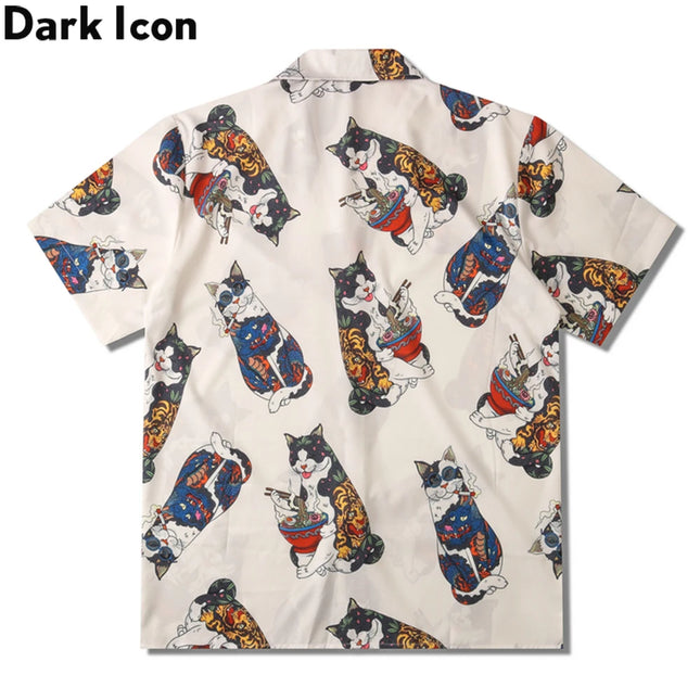 Dark Icon Harajuku Cat Polo Shirt Short Sleeve Men 2023 Summer Men's Hawaiian Man Blouse