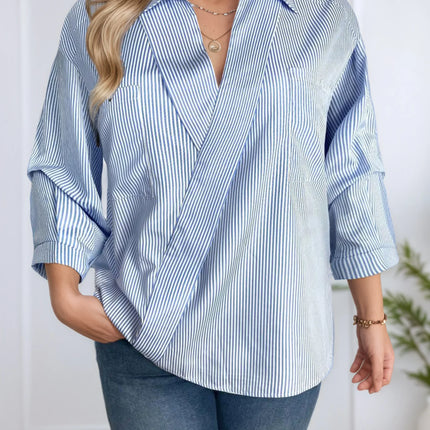 Elegant V-Neck Blouse: Unique Notch Collar Design Women's Summer Shirt with Premium Textured Fabric for Office & Casual Wear